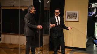 Actor Eugene Levy and host Dan Levy during the Monologue on Saturday, February 6, 2021.