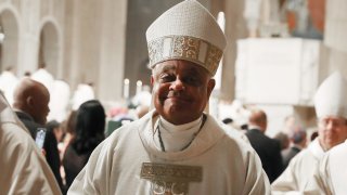 In this May 21, 2019, file photo, new Archbishop of Washington, Wilton D. Gregory, participates in his Installation mass at the National Shrine of the Immaculate Conception in Washington, D.C.