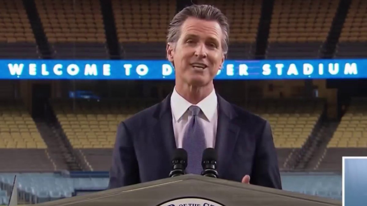 Newsom Defiantly Defends COVID Policies During Dodger Stadium State of