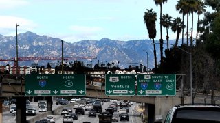 Los Angeles, CA – January 27:  Traffic along the 110 freeway moves along a day before a rain is set to hit in Los Angeles on Wednesday, January 27, 2021. (Photo by Keith Birmingham/MediaNews Group/Pasadena Star-News via Getty Images)