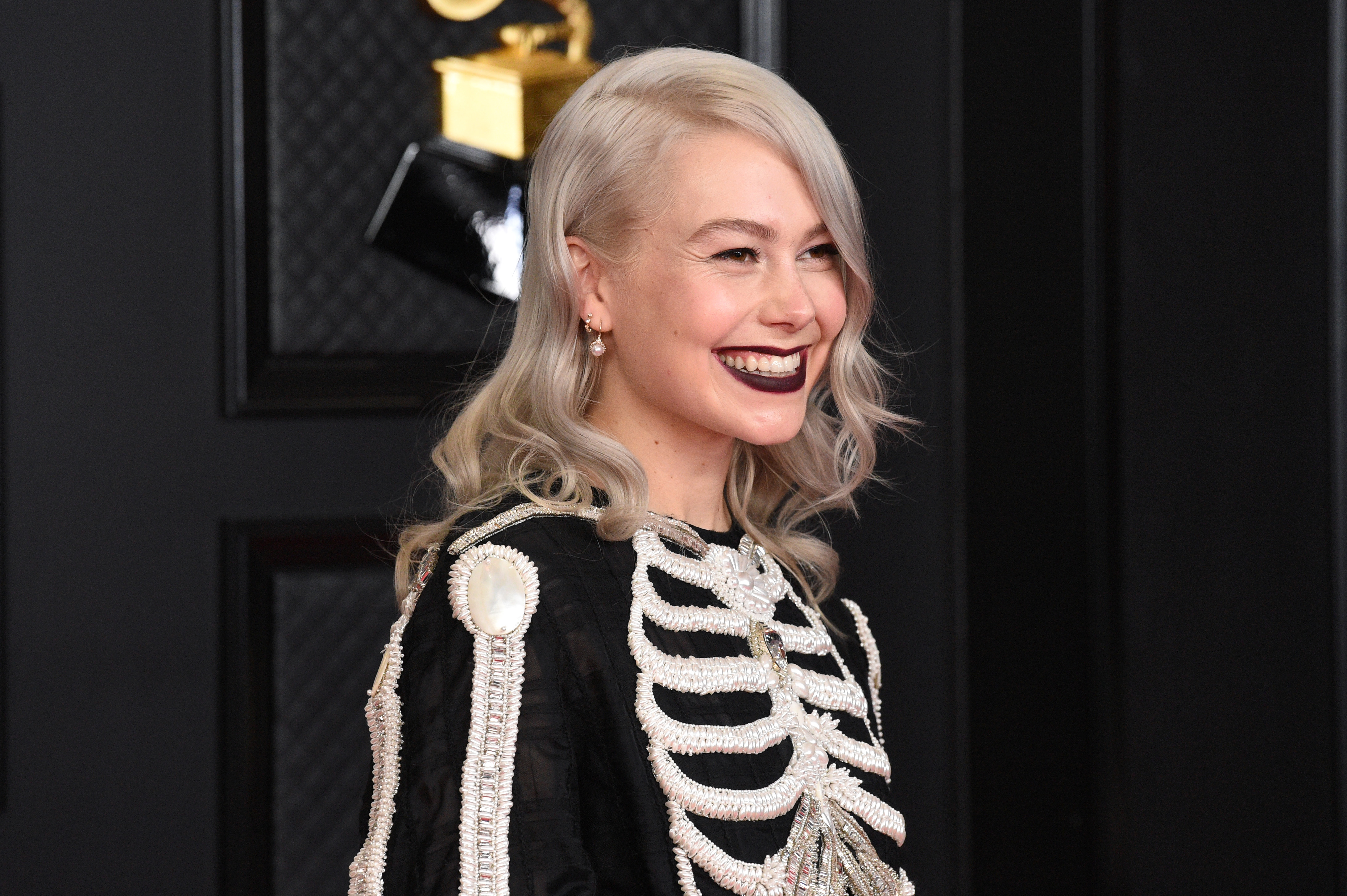 Phoebe Bridgers arrives for the 2021 Grammy Awards.