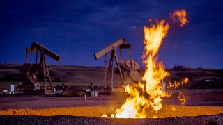 flaring pit near a well in the Bakken Oil Field