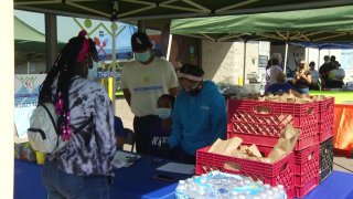 Homeless Individuals getting food at event