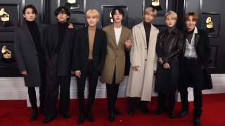 BTS arrives at the 62nd annual Grammy Awards in Los Angeles on Jan. 26, 2020.