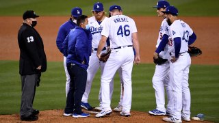 San Diego Padres defeated the Los Angeles Dodgers 6-1 during a baseball game at Dodger Stadium.