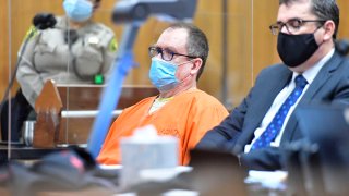 enneth Rasmuson, 59, sits in the defendants chair at Pomona Courthouse South Tuesday Apr. 27, 2021 as he listens to victim impact statements prior to being sentenced to life without the possibility of parole.