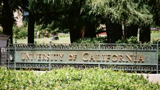 Signage for the University of California (UC Berkeley) in Berkeley, California, July 2, 2017.