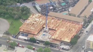 A man climbed this construction crane early Friday April 23, 2021 in East Hollywood.