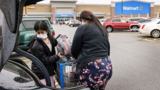 People shopping at Walmart on April 24, 2021 near Clarksville, Indiana.