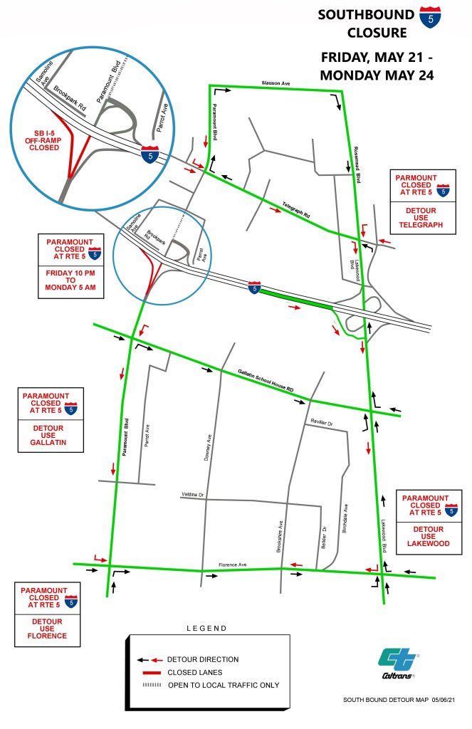 A map depicting the detour directions during the May 21 to May 24