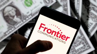 In this photo illustration the American telecommunications company Frontier Communications Corporation logo seen displayed on a smartphone. (Photo Illustration by Budrul Chukrut/SOPA Images/LightRocket via Getty Images)