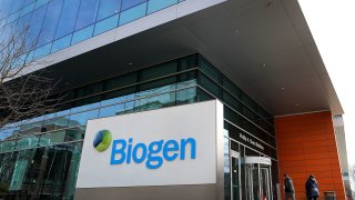 The exterior of the headquarters of biotechnology company Biogen in Cambridge, MA is pictured on March 21, 2019.