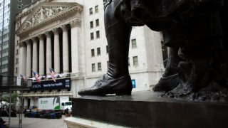 Exterior view of the New York Stock Exchange and Wall Street on June 2, 2021.