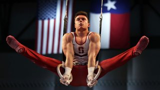 Brody Malone #6 competes on the rings during the Men's Senior competition of the U. S. Gymnastics Championships at Dickies Arena on June 5, 2021 in Fort Worth, Texas.