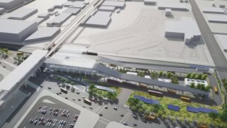 A rendering shows part of the LAX Automated People Mover project.