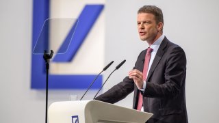 Christian Sewing, the new CEO of Deutsche Bank, speaks at the Deutsche Bank annual shareholders’ meeting on May 24, 2018 in Frankfurt, Germany. Shareholders, frustrated by years of poor performance by Deutsche Bank, are calling for Achleitner to step down.