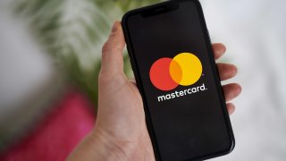The MasterCard logo on a smartphone arranged in Saint Thomas, Virgin Islands.
