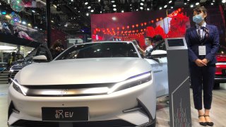 BYD’s Han electric car, pictured here at the 2021 Shanghai auto show, is one of the most popular new energy vehicles in China.