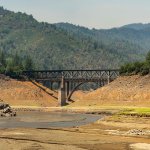 A section of a drought-stricken Shasta Lake sits mostly dry.