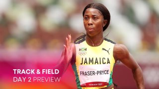 Shelly-Ann Fraser-Pryce of Team Jamaica competes during round one of the Women's 100m heats 