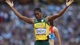 Caster Semenya of South Africa competes in the heats of the women's 800m, during the 2012 London Olympics at The Olympic Stadium on August 09, 2012 in London, England.