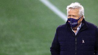 This Nov. 15, 2020, file photo shows New England Patriots owner Robert Kraft before the game between the Patriots and the Baltimore Ravens at Gillette Stadium in Foxborough, Massachusetts.
