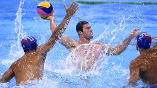 Ben Hallock is pictured competing in water polo.