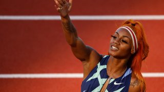 Sha'Carri Richardson reacts after competing in the Women's 100 Meter Semi-finals on day 2 of the 2020 U.S. Olympic Track & Field Team Trials