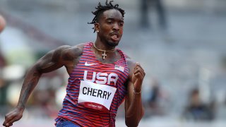 Michael Cherry of Team United States competes in round one of the Men's 400m heats on day nine of the Tokyo 2020 Olympic Games