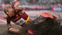 Venezuela's Yulimar Rojas competes in the women's triple jump final during the Tokyo 2020 Olympic Games at the Olympic Stadium in Tokyo on Aug. 1, 2021.