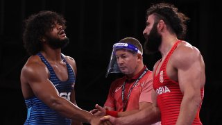 G'Angelo Hancock of Team USA won his first match but lost the second at the Olympics