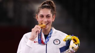 American taekwondo gold medallist Anastasija Zolotic enjoys a tasty treat.