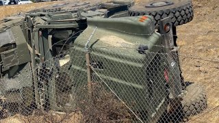 A military truck crashed off the 215 Freeway in Menifee.