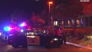 Law enforcement vehicles are seen at the end of a chase in Murrieta.