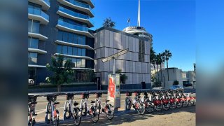 A Metro Bike Share station in Hollywood.