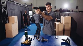 Chad Stahelski demonstrates proper gun handling