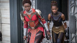 Lupita Nyong'o, left, and Letitia Wright in a scene from Marvel Studios' "Black Panther."