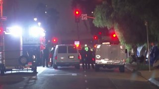 Officers at the scene of a police shooting.