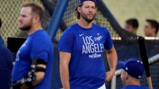 Los Angeles Dodgers and the St. Louis Cardinals during a workout day before the National League Wildcard game at Dodger Stadium in Los Angeles.