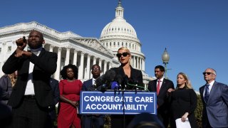 Actress and model Paris Hilton speaks during a news conference outside the U.S. Capitol