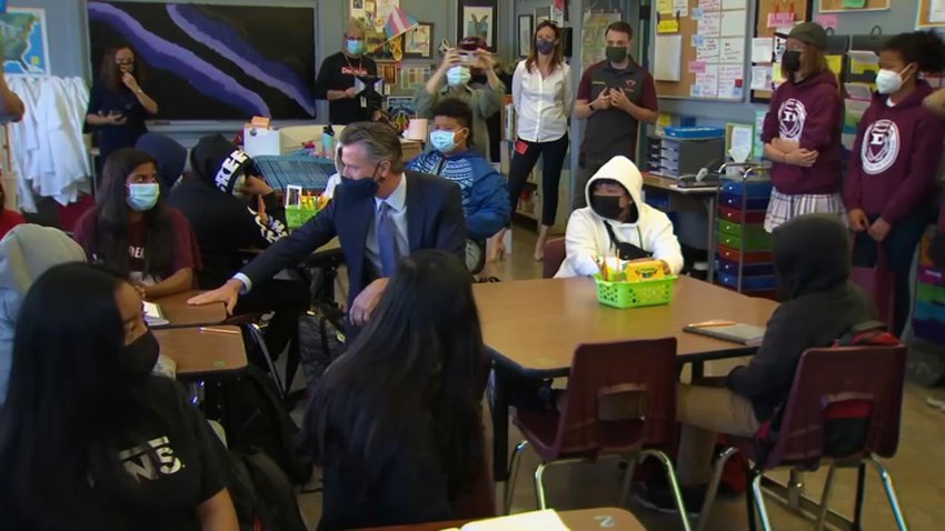 California Gov. Gavin Newsom meets with students in San Francisco.