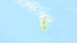 A USGS map shows the location of a magnitude-6.2 earthquake off Hawaii Sunday Oct. 10, 2021.