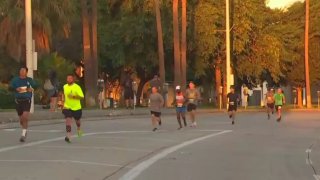 Runners compete in the 2021 Long Beach Marathon.