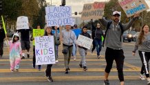 A protest against vaccine mandates in Van Nuys, California. In August, CA became the first state to mandate that all teachers get vaccinated against COVID-19 or face weekly testing. It was also the first state to mandate a COVID-19 vaccine requirement for students, once the vaccine received full FDA approval.