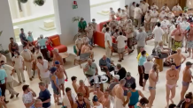 A screengrab of video taken inside the Hyatt Ziva Riviera Cancun Resort shows guests confined to lobby