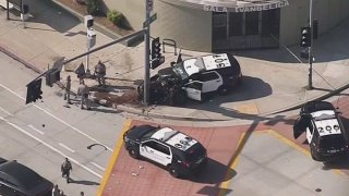 A Los Angeles County Sheriff's Department SUV crashed into a traffic pole.