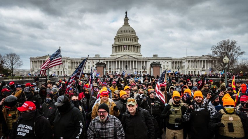 Pro-Trump protesters gather in front of the U.S. Capitol Building on January 6, 2021 in Washington, DC.