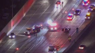 Lanes on the southbound 5 Freeway were closed due to a multiple-car crash in the San Fernando Valley.