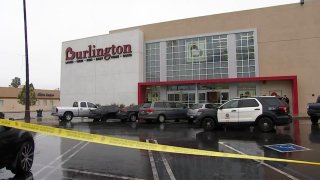 Police at the scene of a fatal shooting at the Burlington Coat Factory store in North Hollywood.