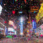 Times Square sits empty while fireworks and confetti go off during the 2021 New Year's Eve celebration in Times Square, Jan. 1, 2021, in New York City.